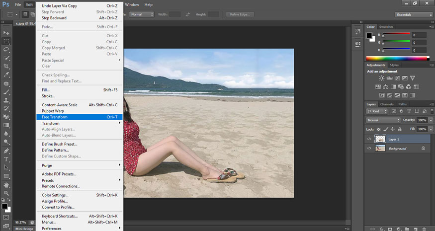 select Free Transform or use the keyboard shortcut Ctrl+T